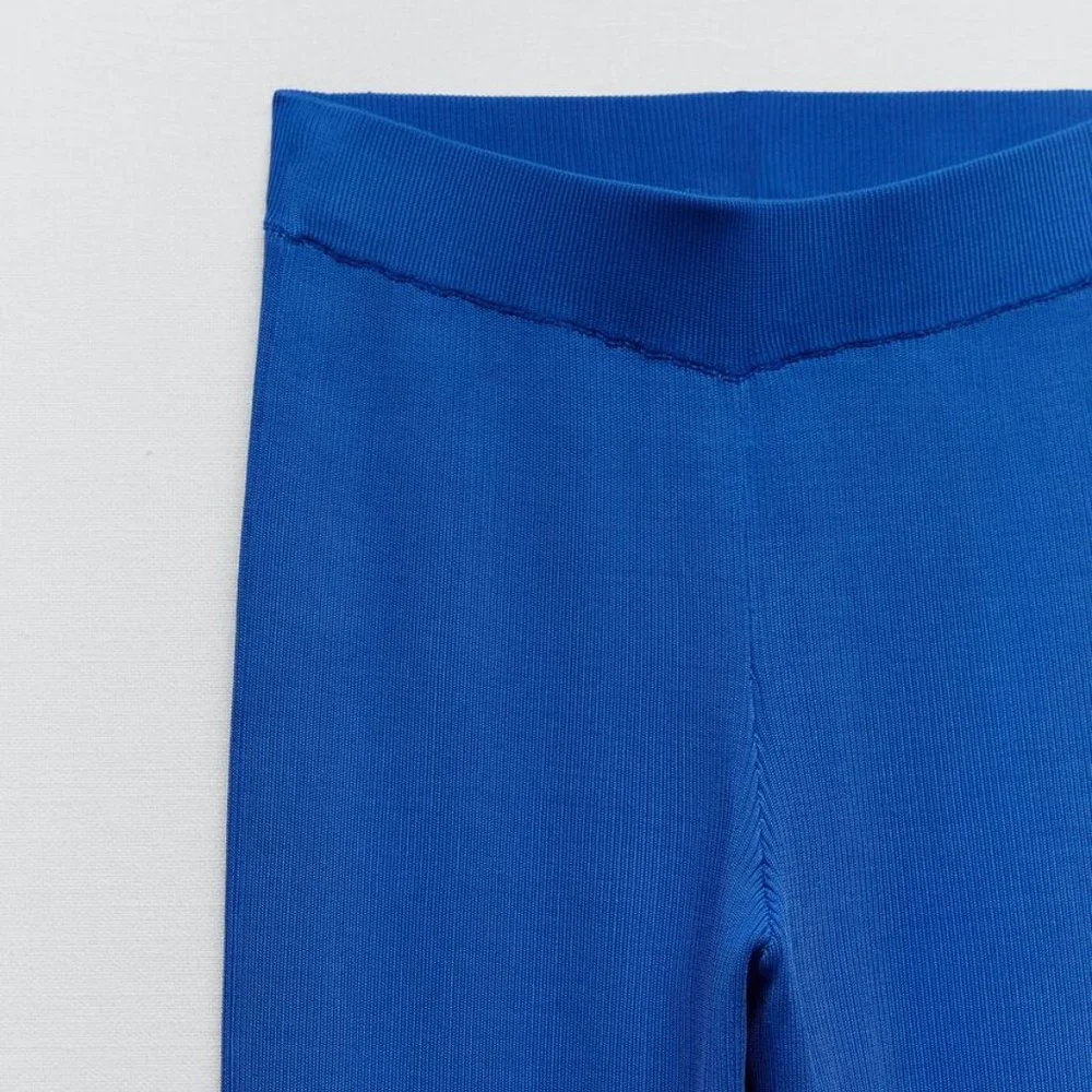 Nwt Zara blue knit ribbed pants/ Zara summer pants - Picture 2 of 4